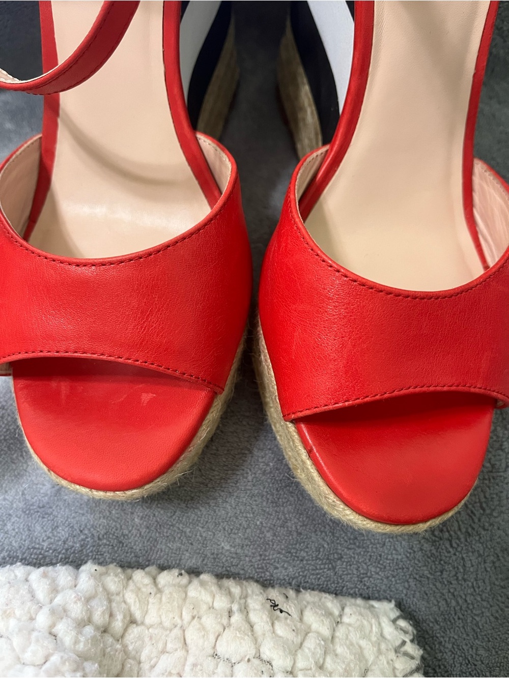 Kate Spade  Red Leather Wedge Sandals with Striped Platform 7.5M - Picture 6 of 14